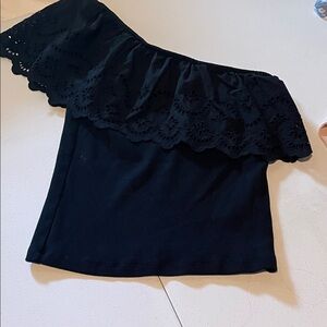 Old Navy Black Asymmetrical Skirt with Eyelet Detail